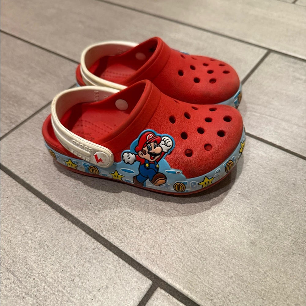 CROCS Red Mario Character Kids Clogs with White Strap